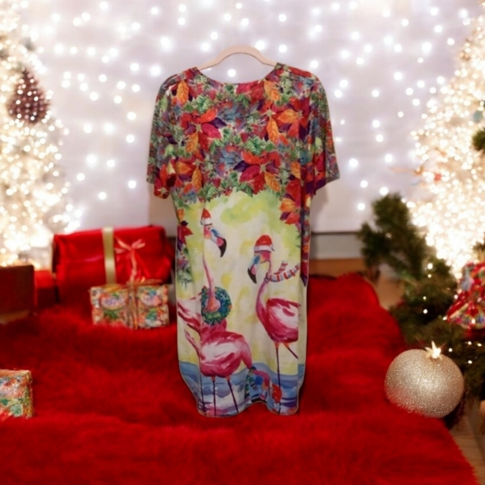 Ellen Negley Xmas In FLORIDA dress beach coverup Med colorful tropical lightwe…